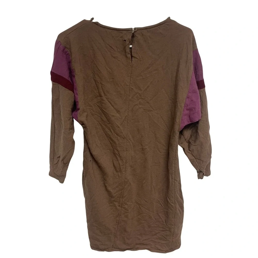 Maggy London Vintage Colorblock Long Sleeve Dress Brown Purple Maroon